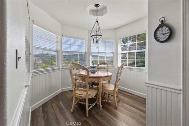 Dining room, Interior, Pendant Lights, Wood Texture Flooring