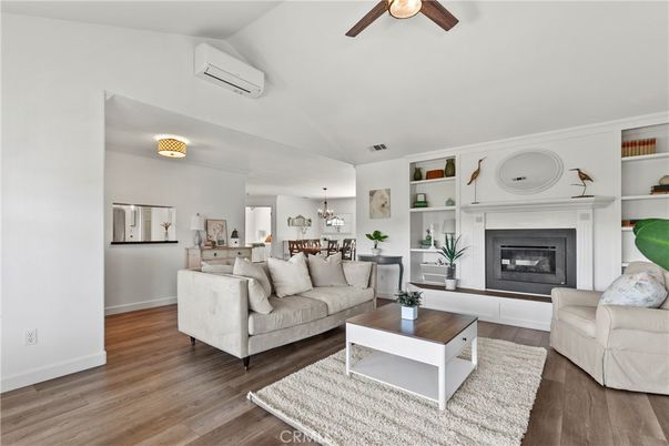 Chandelier, Dining room, Fireplace, Interior, Living room, Wood Texture Flooring