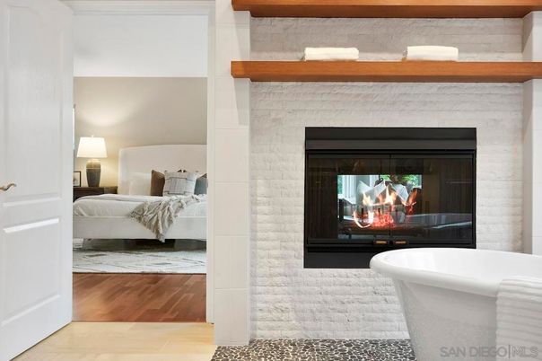 Bathroom, Bedroom, Fireplace, Free Standing Baths, Interior, Wood Texture Flooring