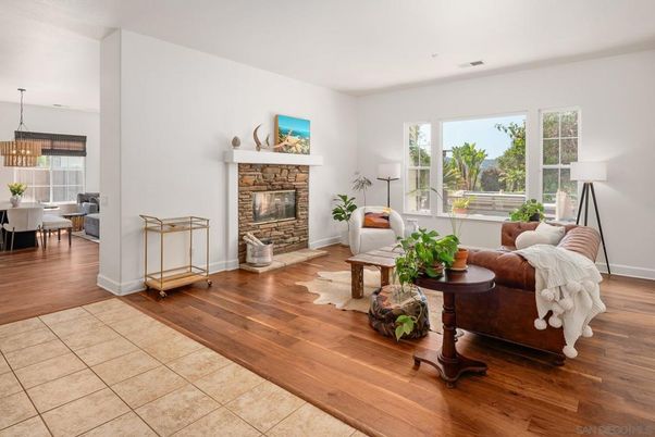 Dining room, Fireplace, Interior, Living room, Wood Texture Flooring