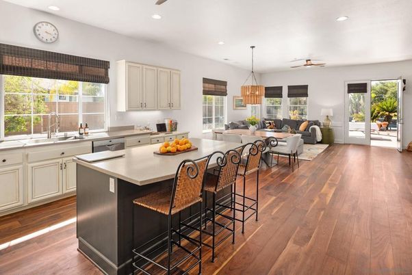 Dining room, Interior, Kitchen, Living room, Pendant Lights, Recessed Lighting, Wood Texture Flooring