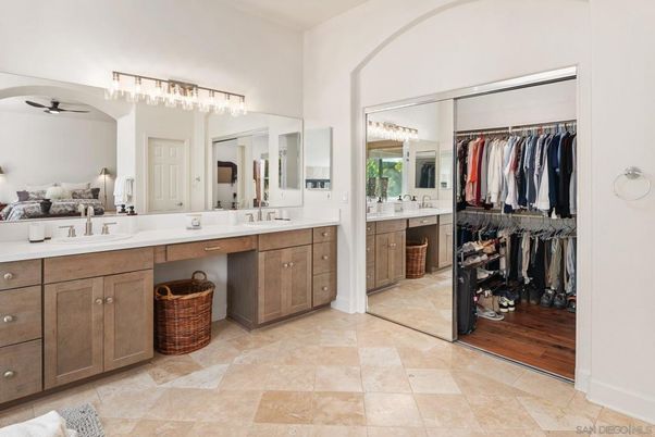 Bathroom, Dual Sink Vanities, Interior, Walk-in Closets, Wood Texture Flooring