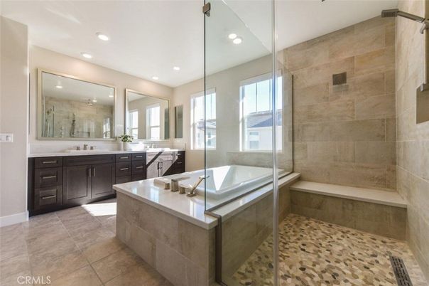 Bathroom, Dual Sink Vanities, Glass Shower, Interior, Recessed Lighting