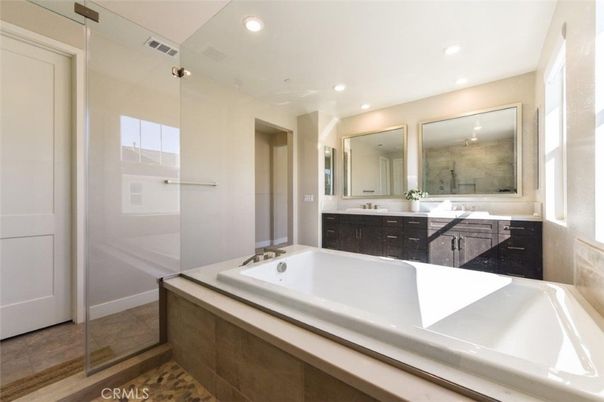Bathroom, Dual Sink Vanities, Glass Shower, Interior, Recessed Lighting