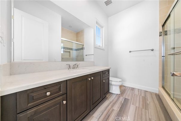 Bathroom, Glass Shower, Interior, Wood Texture Flooring