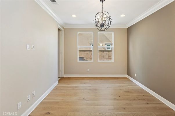 Chandelier, Empty room, Interior, Recessed Lighting, Wood Texture Flooring