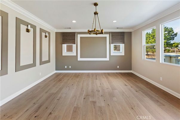 Empty room, Interior, Pendant Lights, Recessed Lighting, Wood Texture Flooring