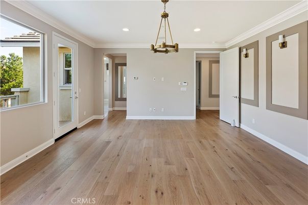 Empty room, Interior, Pendant Lights, Recessed Lighting, Wood Texture Flooring