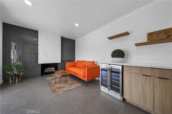 Fireplace, Interior, Living room, Marble Walls, Recessed Lighting