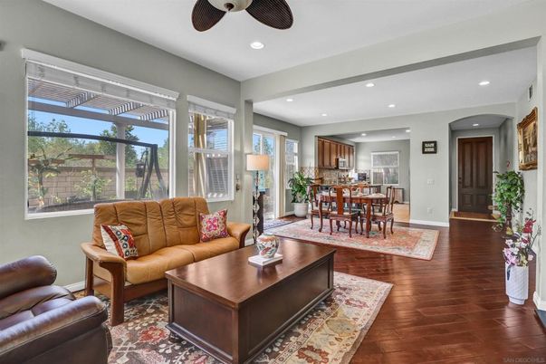 Dining room, Interior, Kitchen, Living room, Recessed Lighting, Wood Texture Flooring