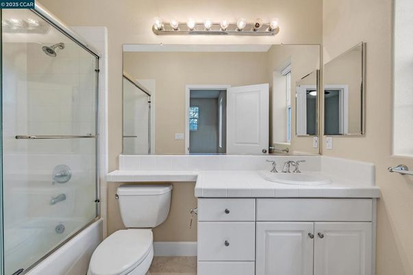 Bathroom, Dual Sink Vanities, Glass Shower, Interior, Tile Countertops