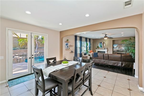 Dining room, Fireplace, Interior, Living room, Recessed Lighting