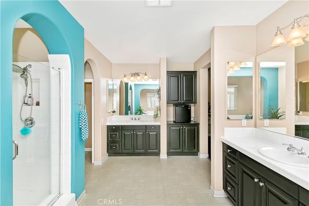 Bathroom, Dual Sink Vanities, Glass Shower, Interior, Tile Countertops
