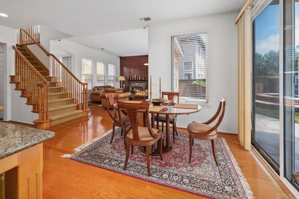 Dining room, Interior, Living room, Recessed Lighting, Wood Texture Flooring