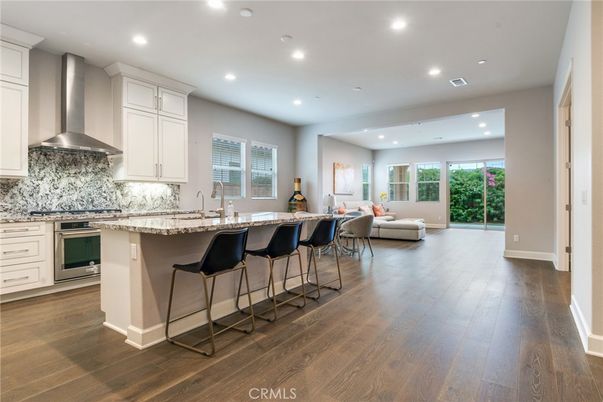 Interior, Kitchen, Living room, Recessed Lighting, Stainless Steel Appliances, Wood Texture Flooring