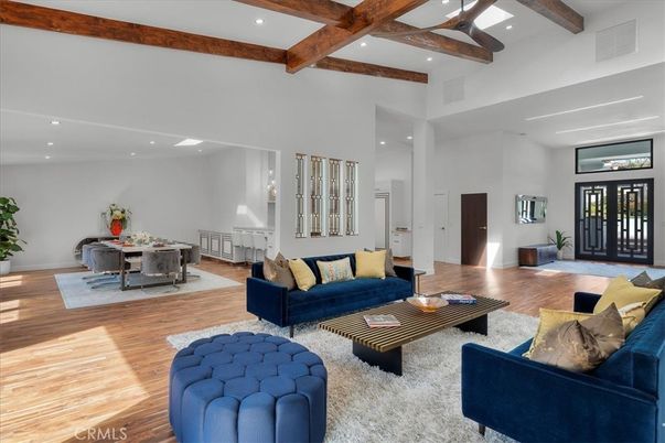 Dining room, Interior, Living room, Recessed Lighting, Wooden Beams, Wood Texture Flooring
