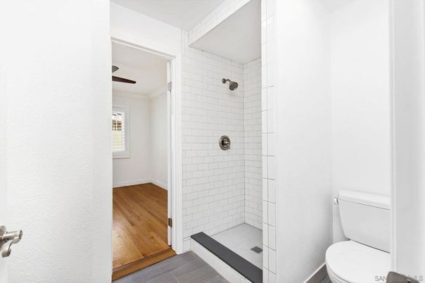 Bathroom, Glass Shower, Interior, Wood Texture Flooring