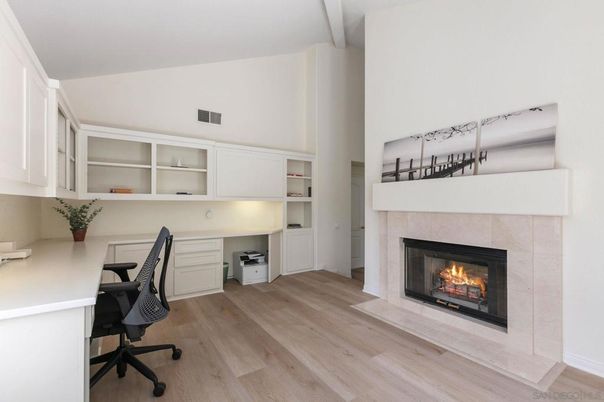 Fireplace, Home Office, Interior, Wood Texture Flooring