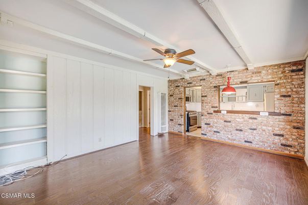 Empty room, Interior, Kitchen, Stone Walls, Wood Texture Flooring