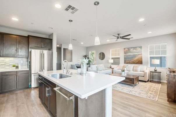 Interior, Kitchen, Living room, Pendant Lights, Recessed Lighting, Stainless Steel Appliances, Wood Texture Flooring