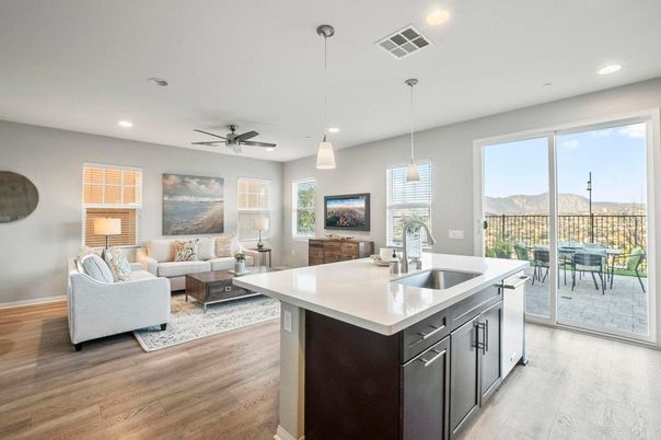 Dining room, Interior, Kitchen, Living room, Pendant Lights, Recessed Lighting, Wood Texture Flooring
