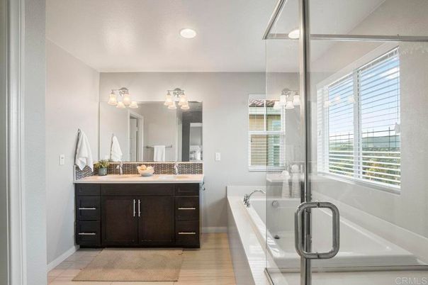 Bathroom, Dual Sink Vanities, Glass Shower, Interior, Recessed Lighting