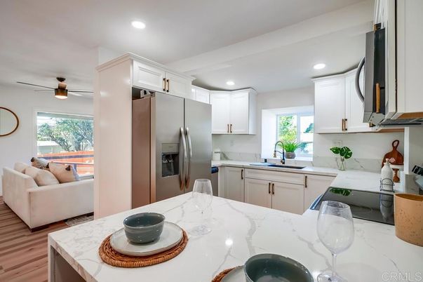 Interior, Kitchen, Living room, Recessed Lighting, Stainless Steel Appliances, Wood Texture Flooring