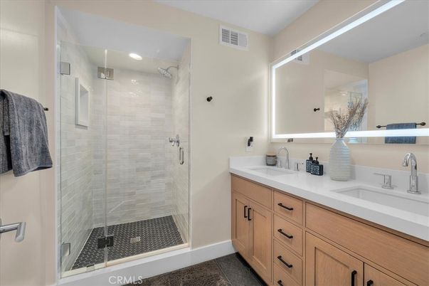Bathroom, Dual Sink Vanities, Glass Shower, Interior, Recessed Lighting