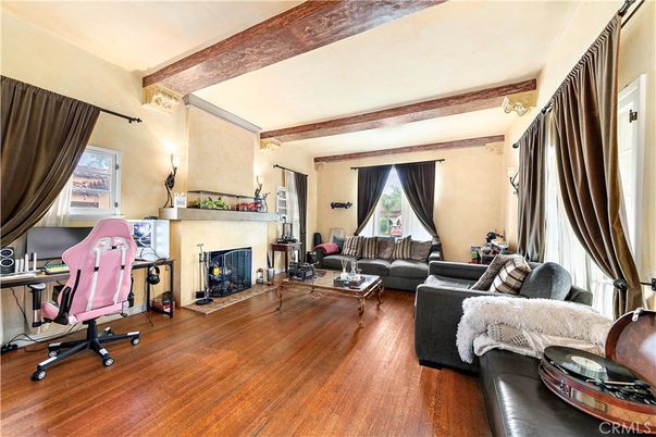 Fireplace, Home Office, Interior, Living room, Wooden Beams, Wood Texture Flooring