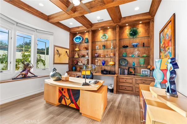 Home Office, Interior, Recessed Lighting, Wooden Beams, Wood Texture Flooring