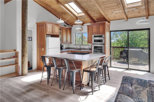 Interior, Kitchen, Pendant Lights, Stainless Steel Appliances, Wooden Beams, Wooden Ceilings, Wood Texture Flooring