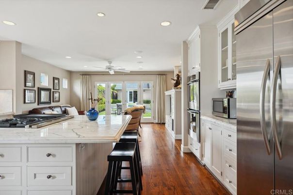 Dining room, Interior, Kitchen, Recessed Lighting, Stainless Steel Appliances, Wood Texture Flooring