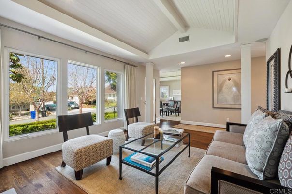 Dining room, Interior, Living room, Recessed Lighting, Wood Texture Flooring