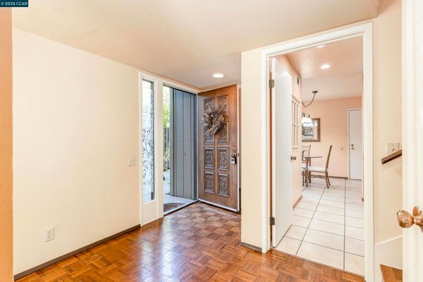 Dining room, Interior, Pendant Lights, Recessed Lighting, Wood Texture Flooring
