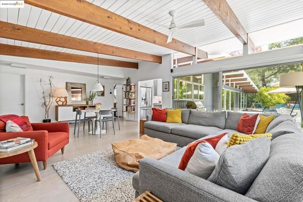 Dining room, Interior, Kitchen, Living room, Pendant Lights, Wooden Beams, Wood Texture Flooring