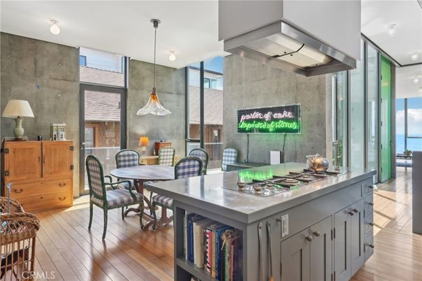 Dining room, Interior, Kitchen, Pendant Lights, Water, Wood Texture Flooring
