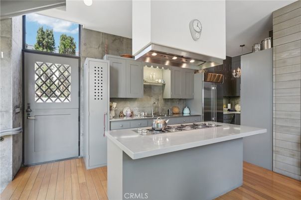 Interior, Kitchen, Pendant Lights, Stainless Steel Appliances, Wood Texture Flooring