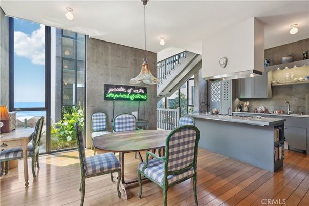 Dining room, Interior, Kitchen, Pendant Lights, Water, Wood Texture Flooring