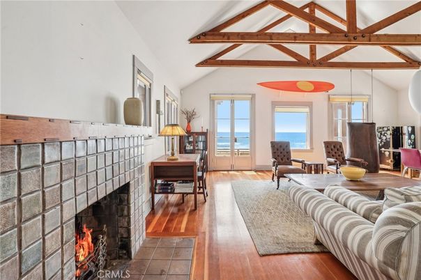 Fireplace, Interior, Living room, Water, Wooden Beams, Wood Texture Flooring