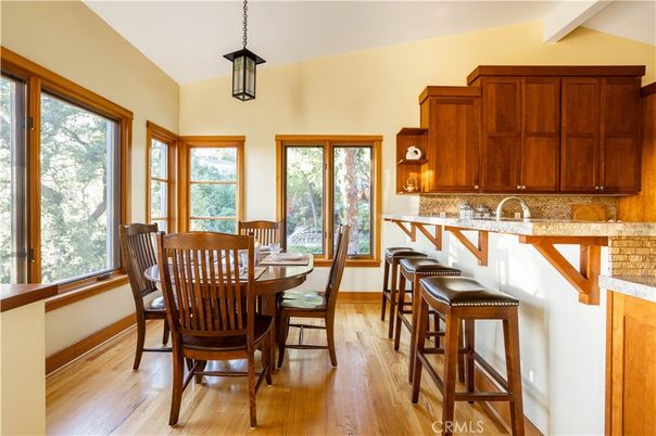 Dining room, Interior, Kitchen, Pendant Lights, Wood Texture Flooring