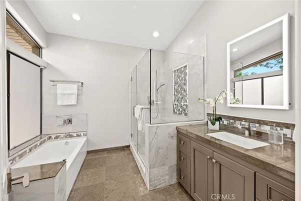 Bathroom, Dual Sink Vanities, Glass Shower, Interior, Recessed Lighting