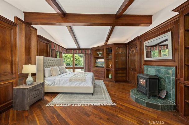 Bedroom, Fireplace, Interior, Wooden Beams, Wood Texture Flooring, Wooden Walls