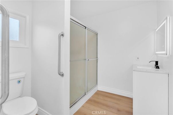 Bathroom, Glass Shower, Interior, Wood Texture Flooring