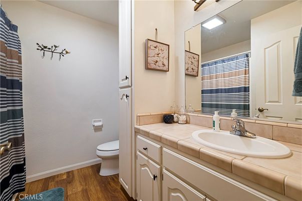 Bathroom, Interior, Tile Countertops, Wood Texture Flooring