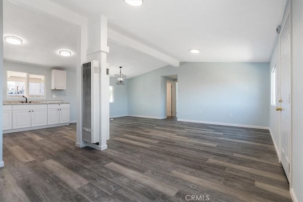Chandelier, Empty room, Interior, Recessed Lighting, Wood Texture Flooring