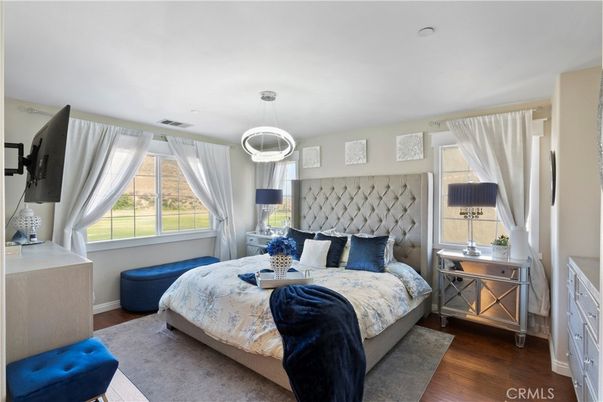Bedroom, Interior, Pendant Lights, Wood Texture Flooring