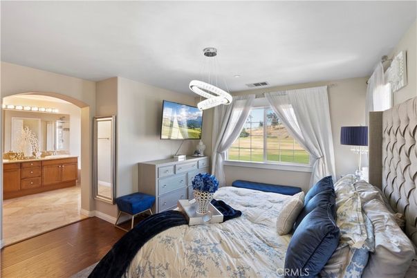 Bedroom, Interior, Pendant Lights, Wood Texture Flooring
