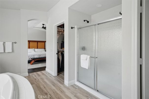 Bathroom, Bedroom, Glass Shower, Interior, Wood Texture Flooring