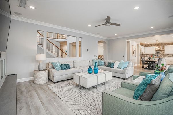 Dining room, Interior, Kitchen, Living room, Pendant Lights, Recessed Lighting, Wood Texture Flooring