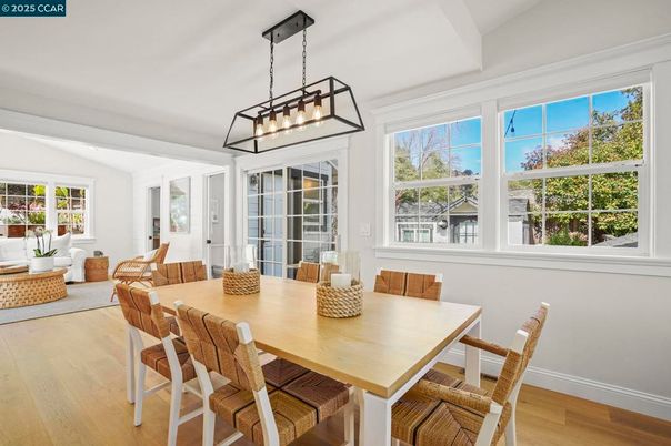 Dining room, Interior, Pendant Lights, Wood Texture Flooring